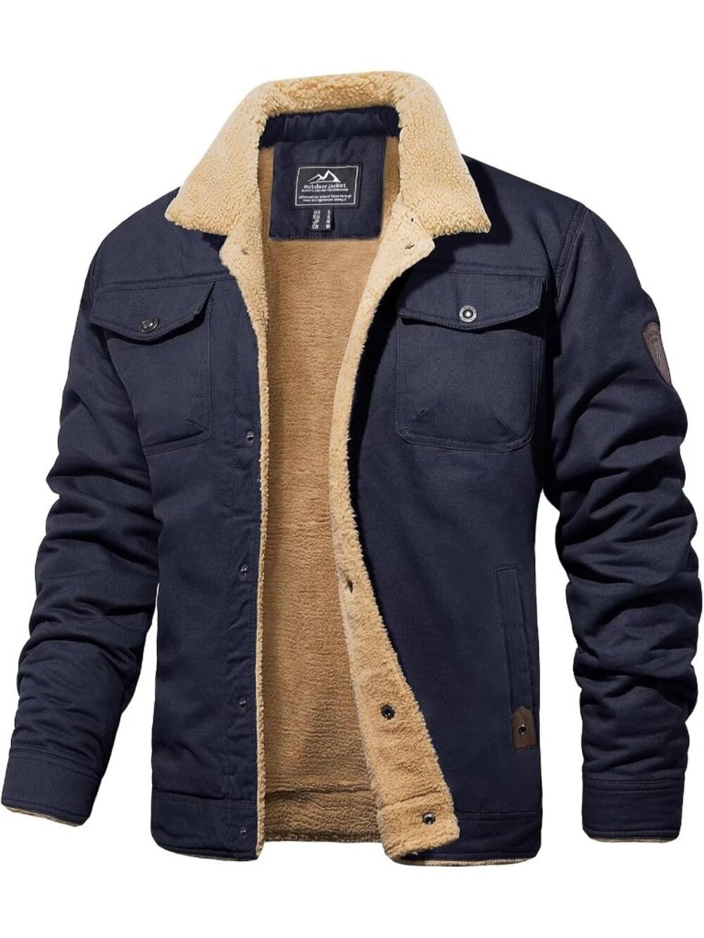Mens Blue Sherpa Fleece Jacket Winter Cotton Truck Coat Warm Casual Outerwear